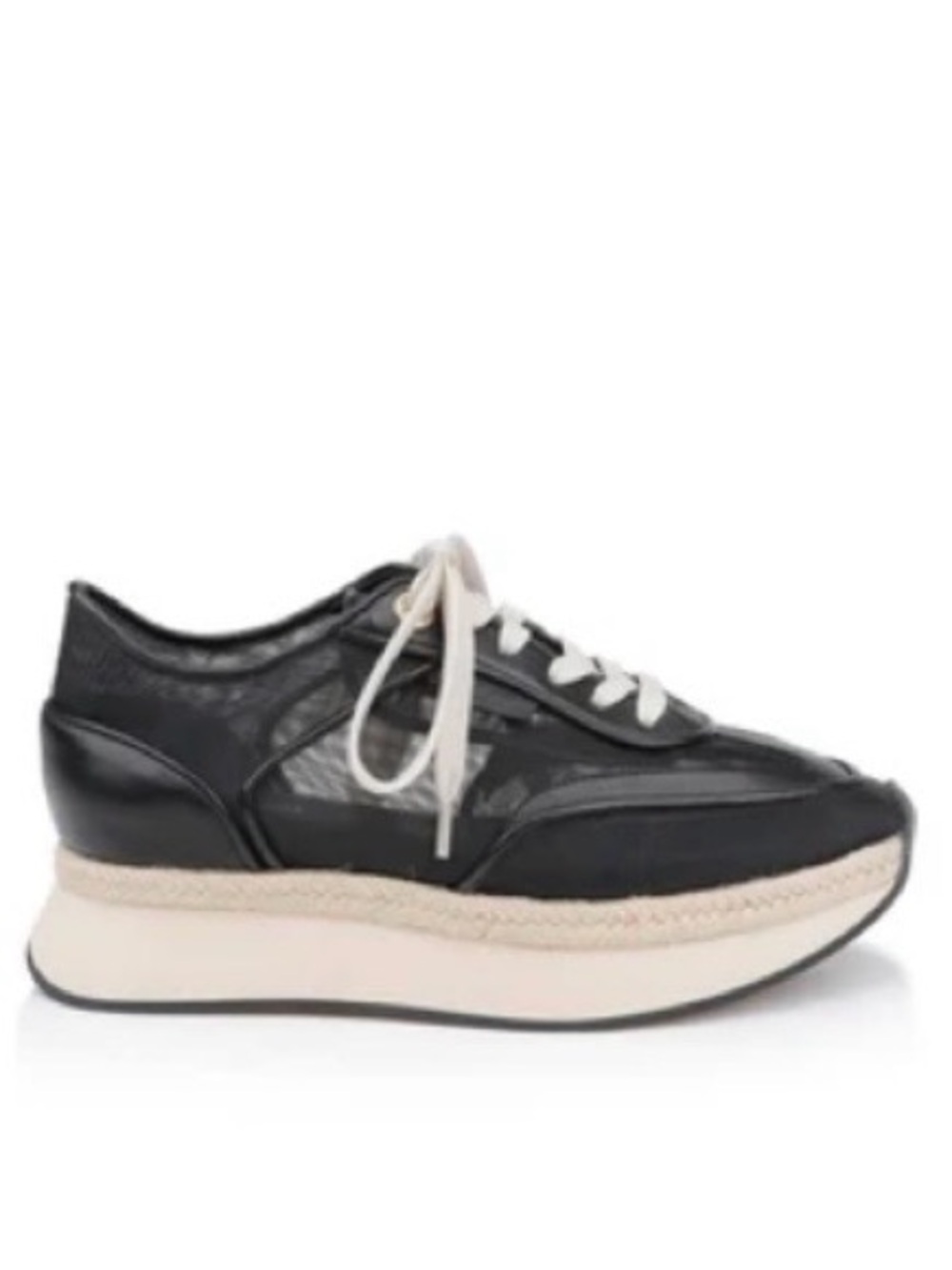 L'AGENCE Iris Mesh Black Platform Lace-Up Sneakers with Cream Accents